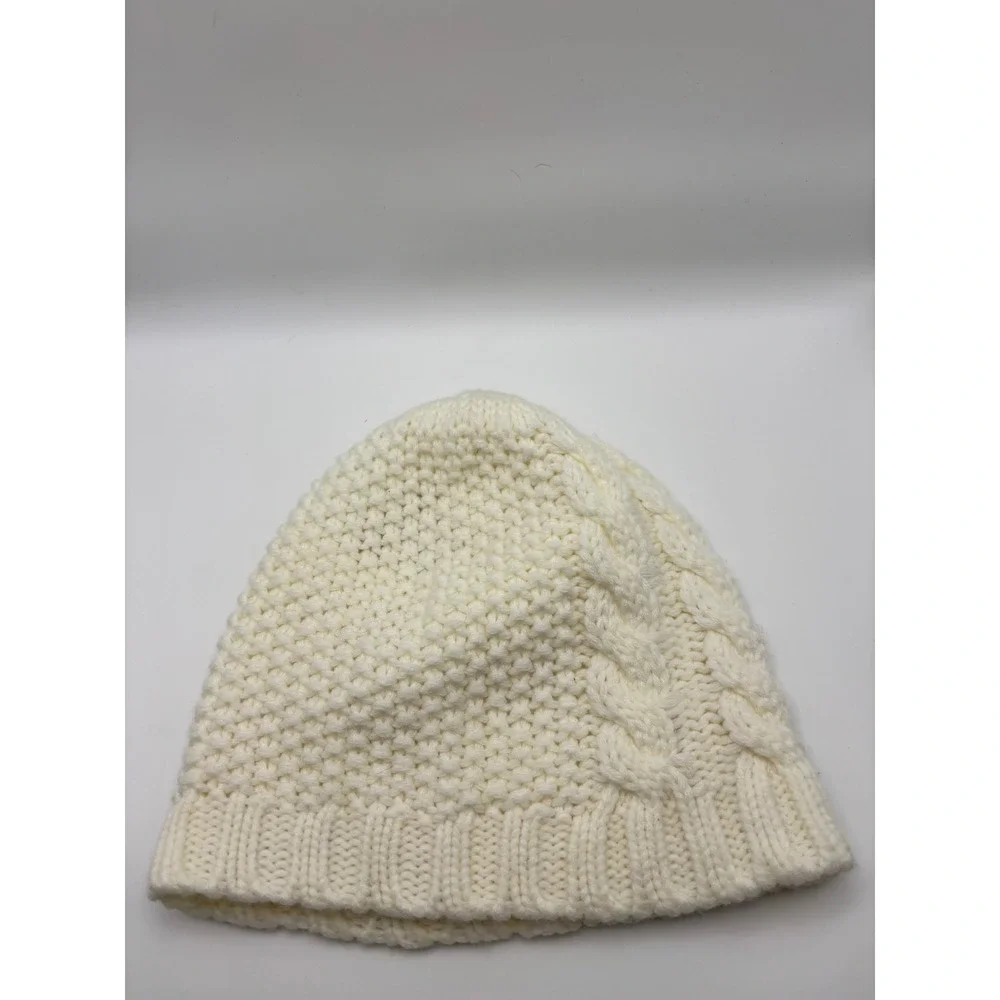 Michael Kors Women's Beanie Hat Cream White Cable Knit Gold Logo Plaque Winter